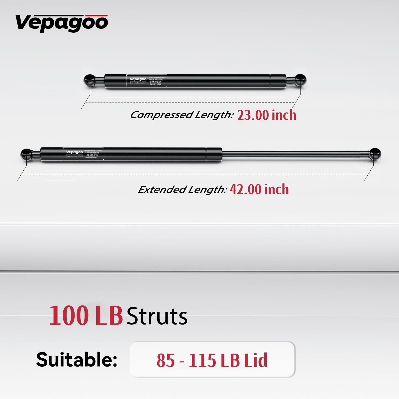 Vepagoo 42 Inch Gas Strut 100Lb/445N Heavy Duty Lid Gas Struts Shock Lift Support Spring For Tonneau Cover Rv Kitchen Door Truck