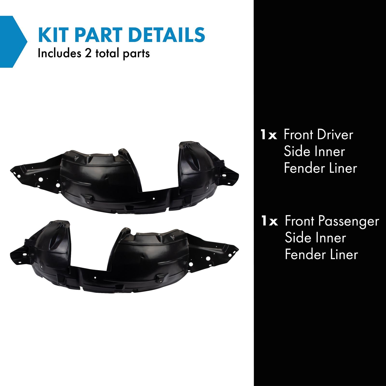 Trq Front Inner Fender Liner Set Compatible With 2007-2009 Nissan Sentra Ni1250134 Ni1251134