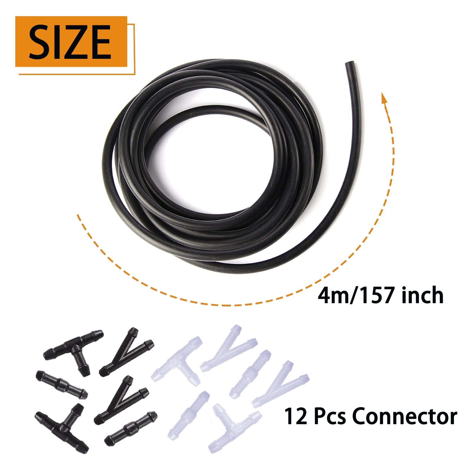 Windshield Washer Sprayer Nozzles Hose Kit - 4 Meters Windshield Washer Hose with Hose Connectors & Hood Insulation Retainers &