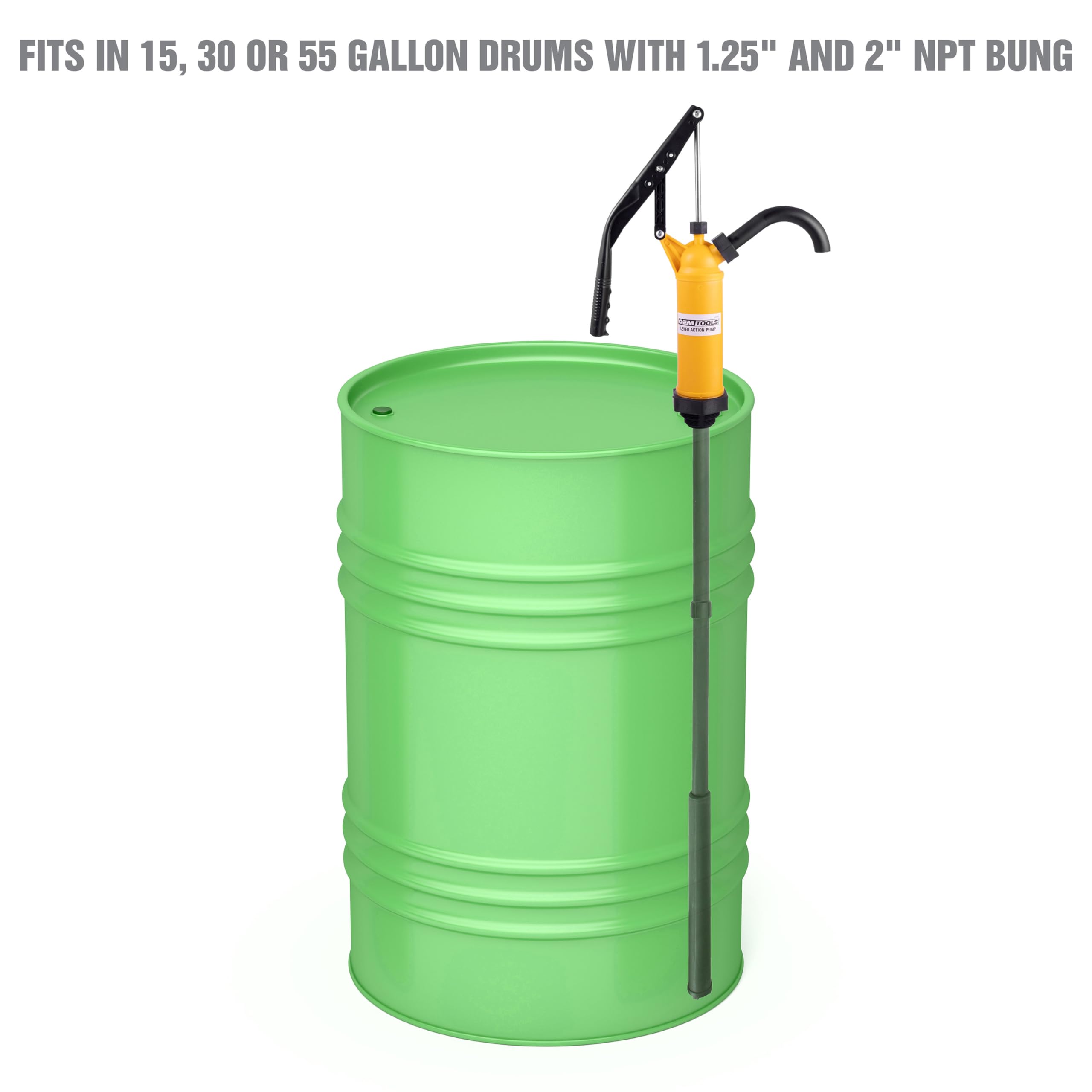 OEMTOOLS 24472 Fluid Pump/Siphon | Works in 15, 30, & 55 Gallon Drums with 1.25 Inch or 2 Inch NPT Bung | Pump Fluid, Oils, Chem