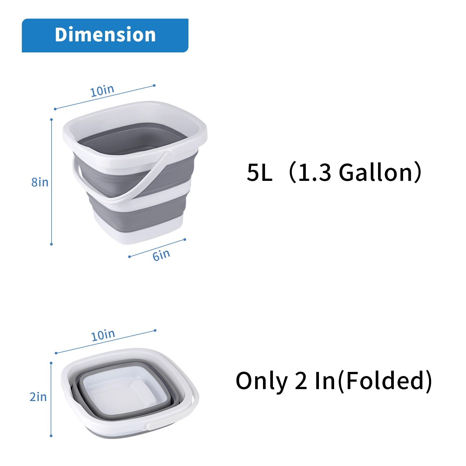 2 Pack Collapsible Buckets 5L 1.3Gallon Small Cleaning Bucket For Household Portable Plastic Bucket Outdoor Car Washing Tub Fold