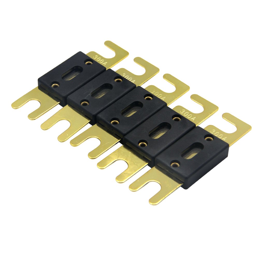 ZOOKTO 300 Amp ANL Blade Fuse Gold Plated Compatible with 12V & 24V Systems for Audio Marine Vehicle Video System (Pack of 5)
