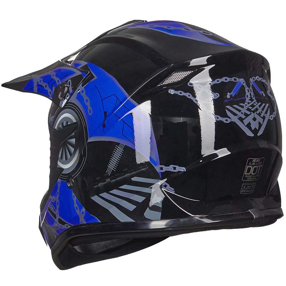 ILM Adult Dirt Bike Helmets Motocross ATV Dirtbike BMX MX Offroad Full Face Motorcycle Helmet, DOT Approved Model 128S (Blue Bla