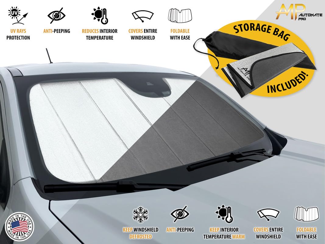 AutoMate Pro Custom Fit Windshield Foldable Sunshade for 2025 Toyota 4Runner SUV, Compact Reflective Block UV Rays Visor Protect