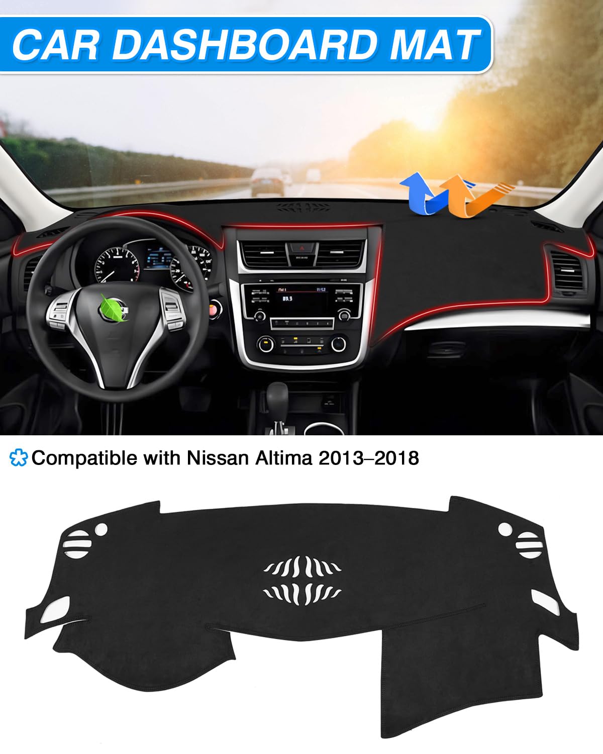 Cartist Dash Cover Custom Fit For Nissan Altima 2013-2018,Nissan Altima Accessories Dashboard Cover Mat Non-Slip Pad Carpet Anti