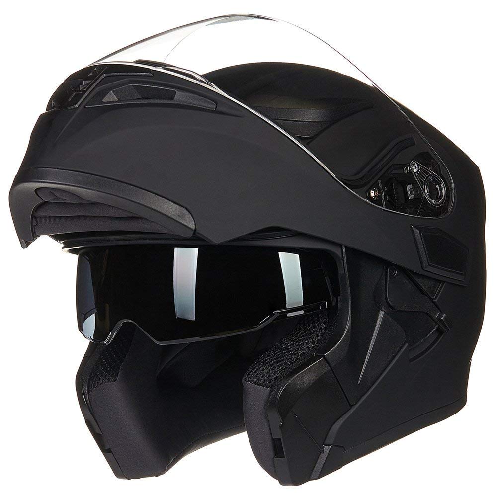 Ilm Motorcycle Dual Visor Flip Up Modular Full Face Helmet Dot 6 Colors Model 902 (S, Matte Black)