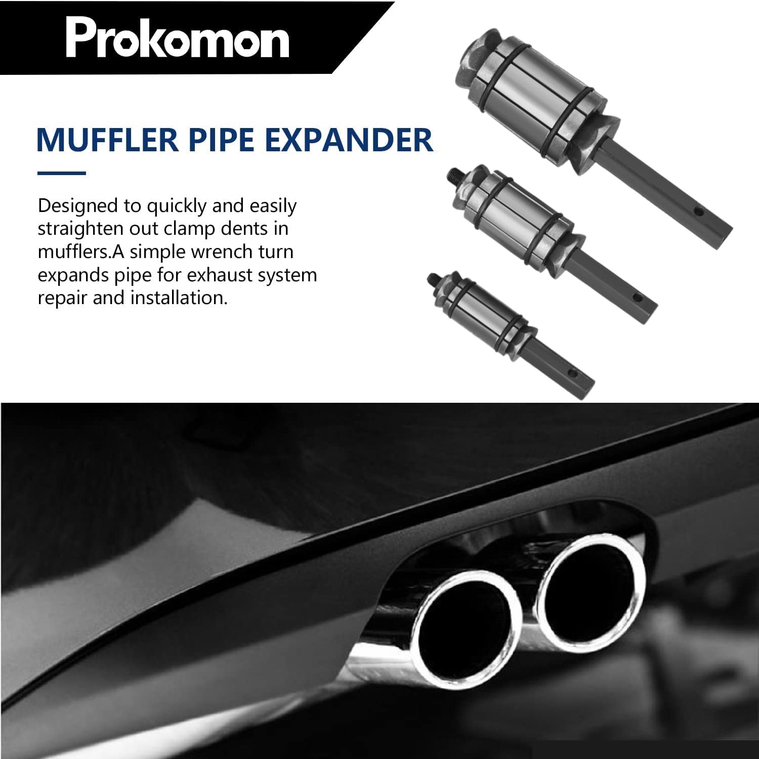 Prokomon 3 Pieces Exhaust Pipe Expander; Pipe Stretcher Kit; Muffler Pipe Expander;Tail Pipe Expander 1/18' To 3-1/2'