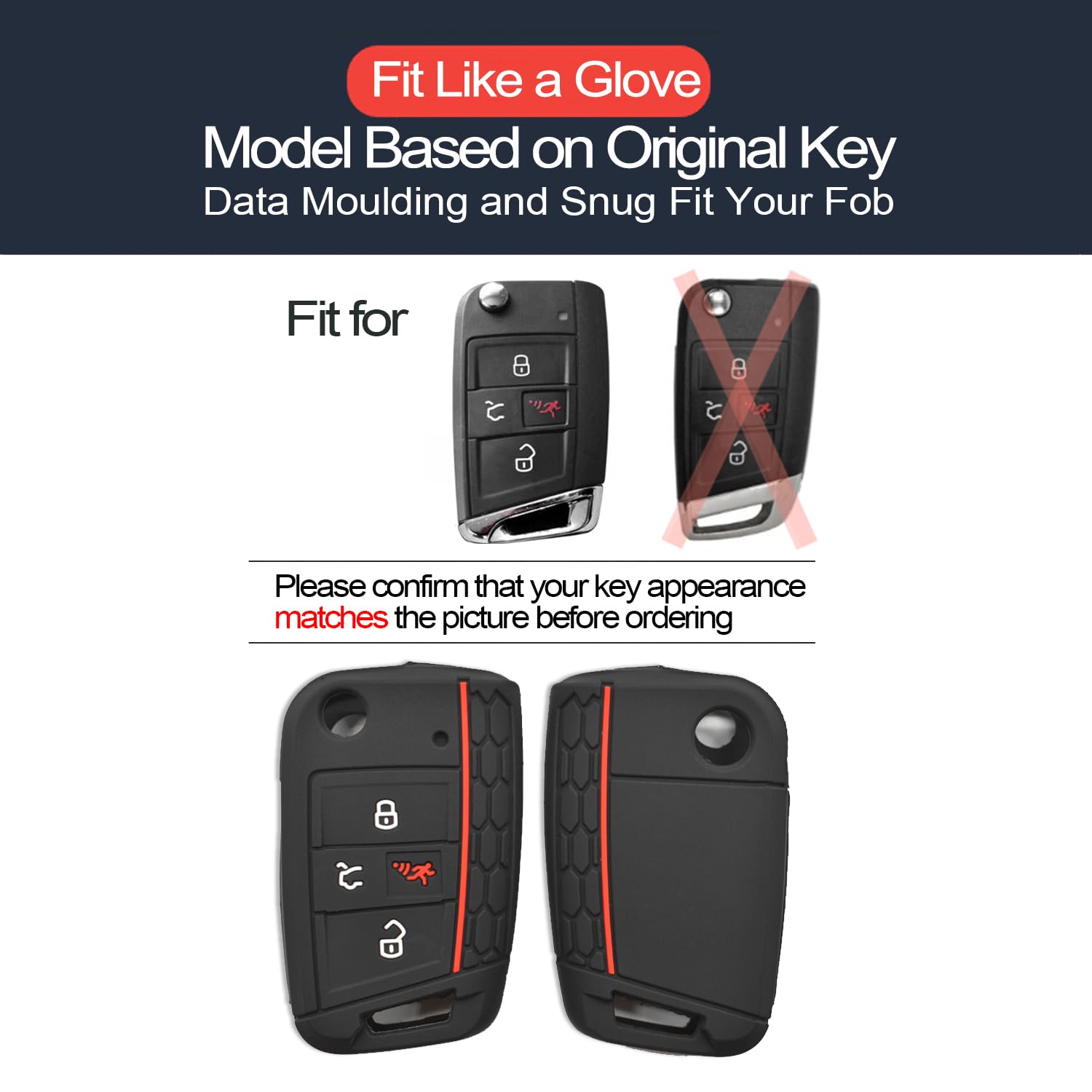 Infipar 2Pcs Compatible With Volkswagen Vw Jetta Golf Polo Tiguan Atlas Flip 4 Buttons Black Key Fob Cover Case Key Chain Protector Keyless Remote Holder, Not Fit Gti