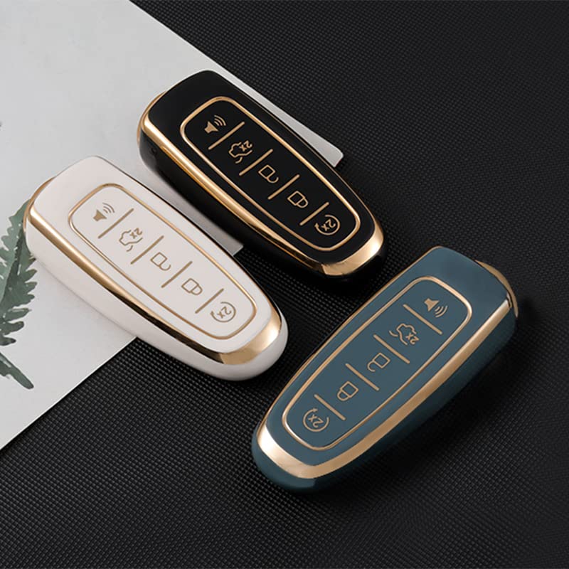 Ollen Tpu Key Fob Cover Fit For Ford C-Max Edge Escape Expedition Explorer Flex Focus Taurus Lincoln Mks Mkt Mkx Navigator, Full Protection Soft Tpu Key Case, With Bling Key Ring, White