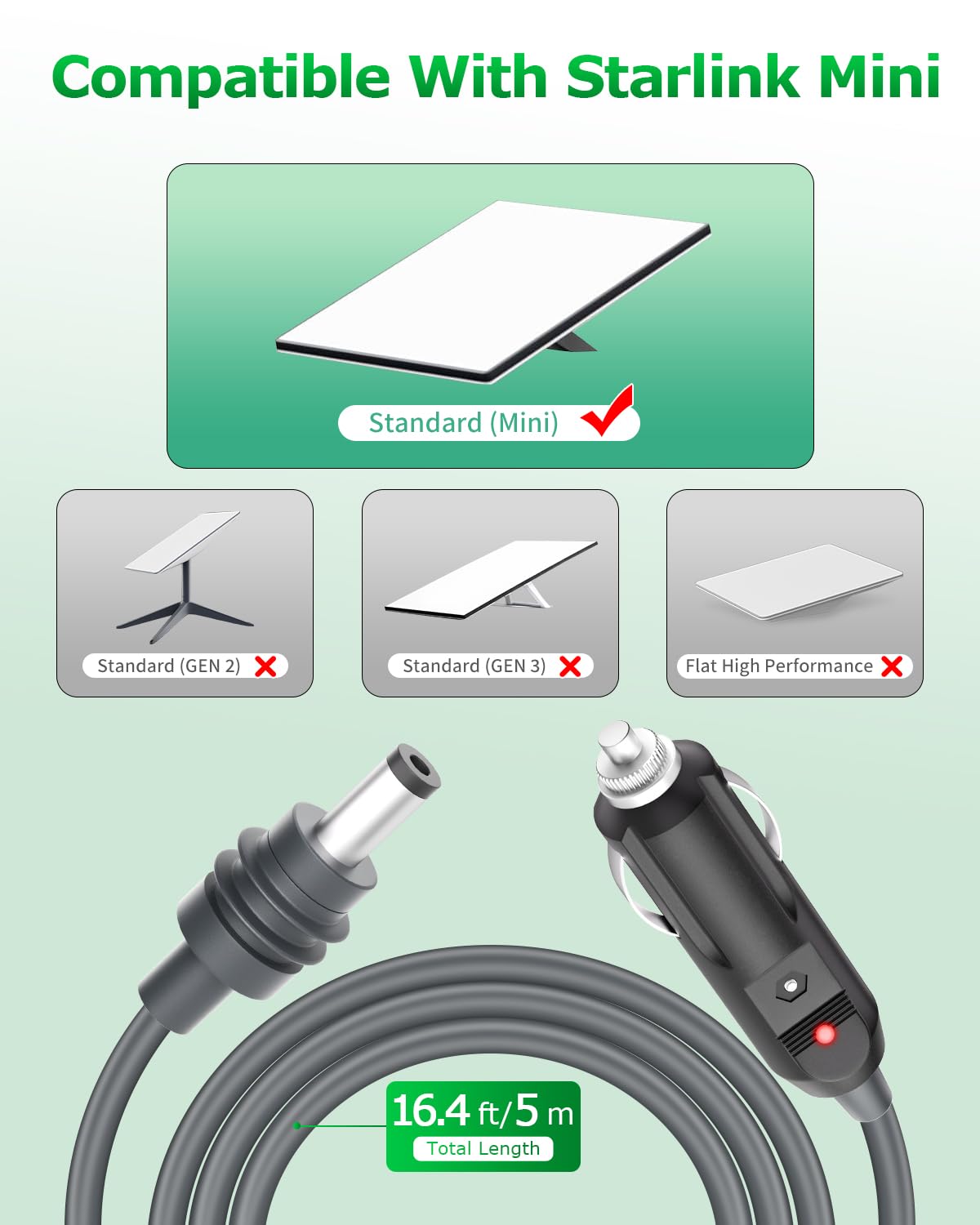 Starlink Mini DC Power Cable Cigarette Lighter 16.4FT Starlink Mini Cable 12V-24V DC Car Power Cable for Starlink Mini Accessori