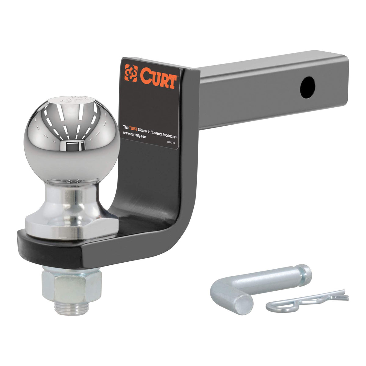 CURT 45148 Trailer Hitch Mount, 2-Inch Ball, Pin, Fits 1-1/4-In Receiver, 3,500 lbs, 3-1/4'' Drop, GLOSS BLACK POWDER COAT