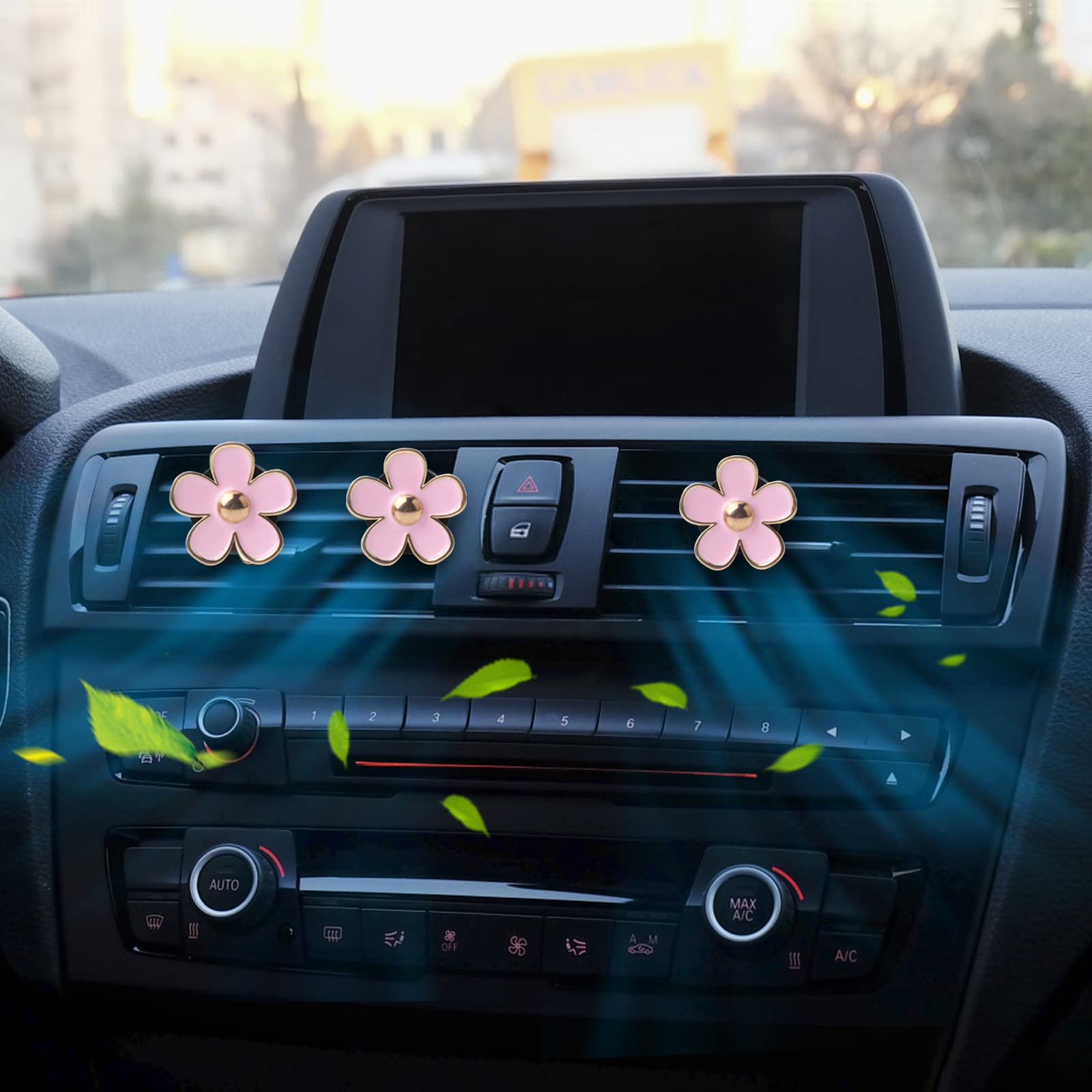 Cute Pink Car Accessories For Women Teens Girls 6Pcs Boho Flowers Cars Air Fresheners Vent Clips Girly Automotive Truck Smell Fr