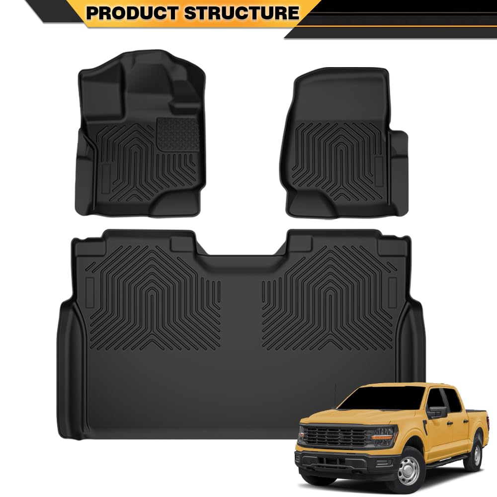 G-PLUS 3PCS Floor Mats,Compatible with Ford F150 Super Crew 2015-2025(Fit 22-24 Lightning Models),All Weather Full Cover Protect