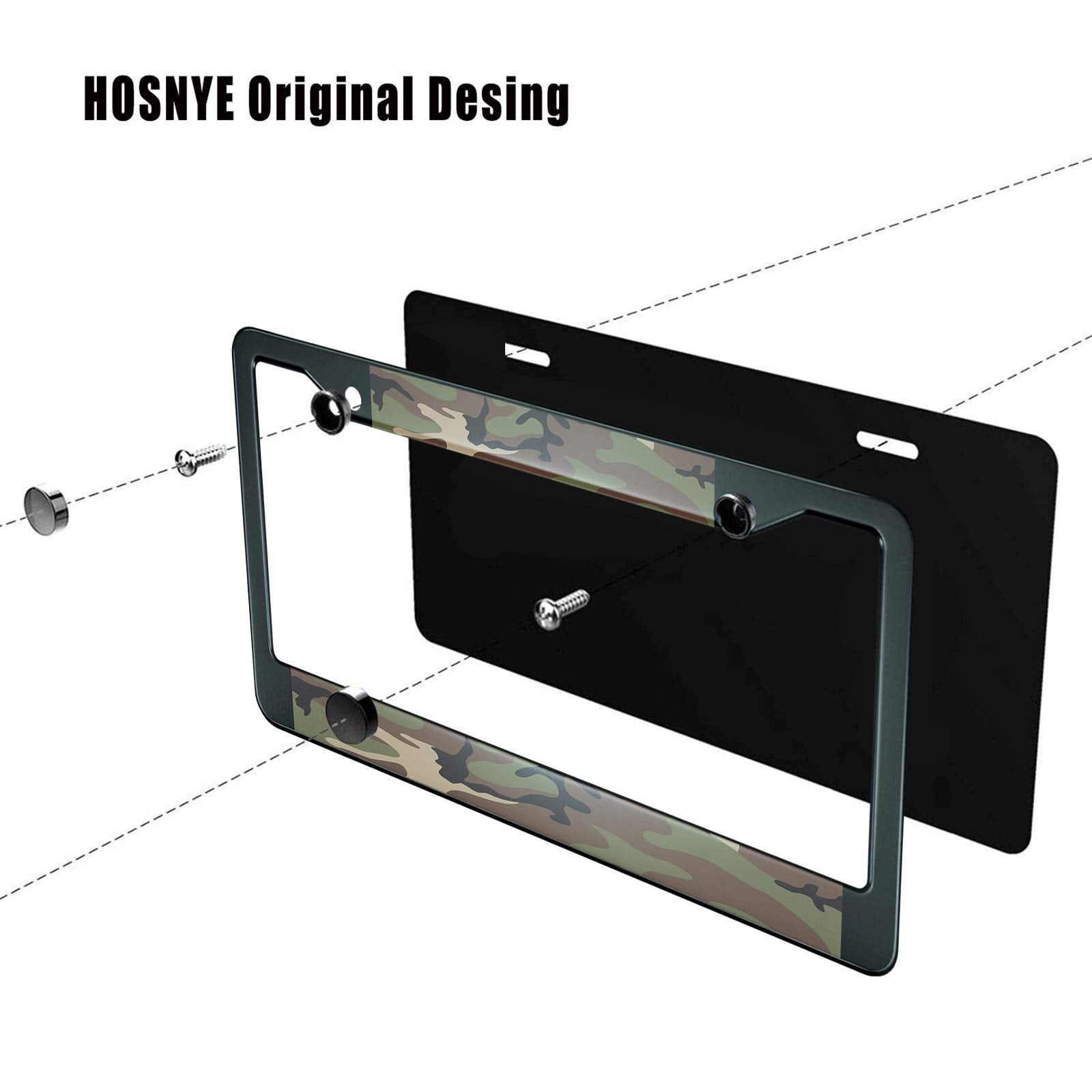 HOSNYE Army Camouflage License Plate Frame Hunting Camo Green Hunter Metal License Plate Cover Front Plates Frames Car Tag Frame