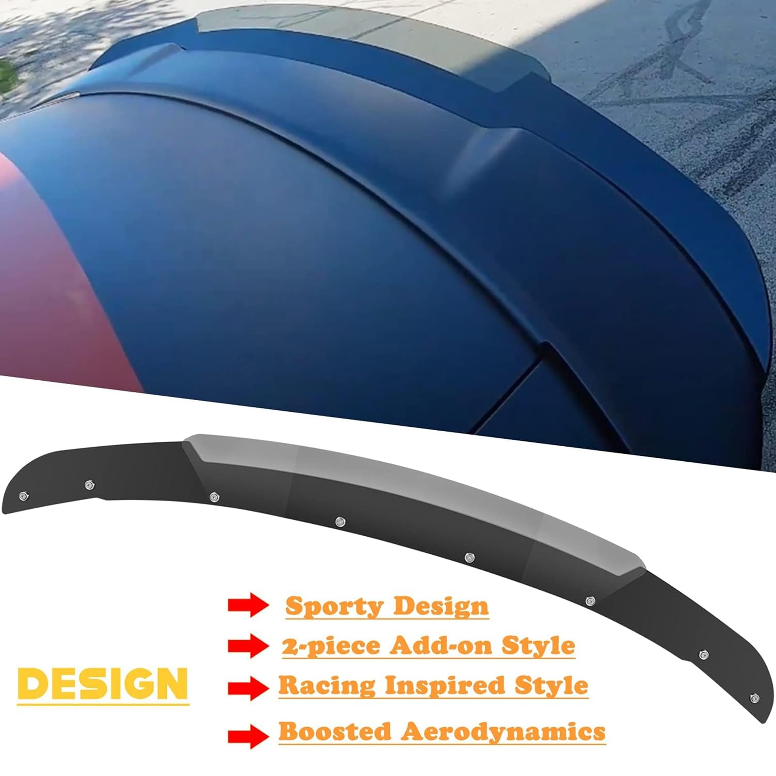 Nting Venom Series V2 Style Rear Wickerbill Spoiler For Dodge Charger 2015-2023 Srt Scatpack Hellcat, 2 Pcs Add-On Tape Wicker Bill Spoiler With Rivnut Tool, Gloss Black