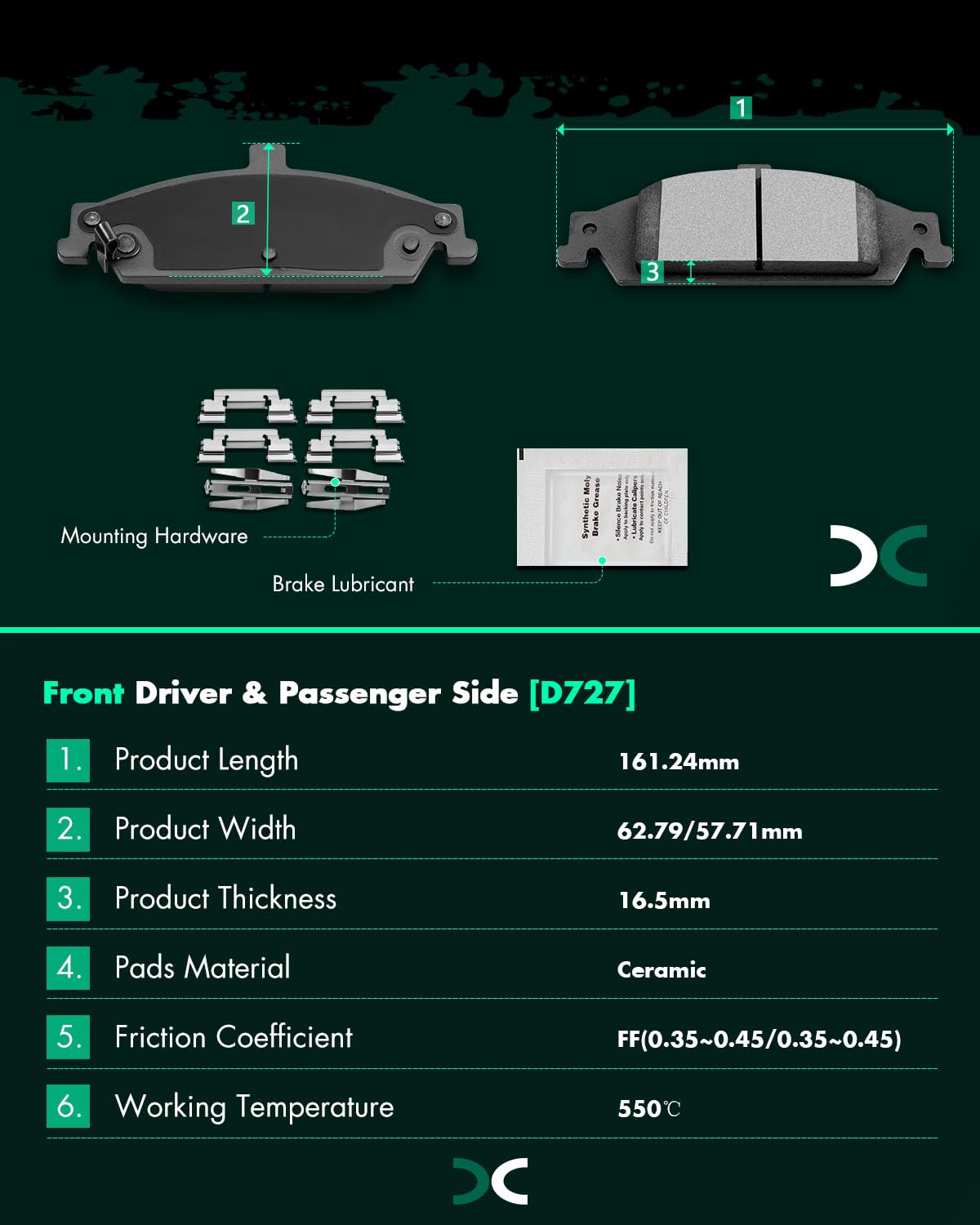 Scitoo D727 Front Ceramic Brake Pads Sets Fit For Chevy Classic 04-05,For Chevy For Malibu 1997-2003,For Oldsmobile Alero 1999-2