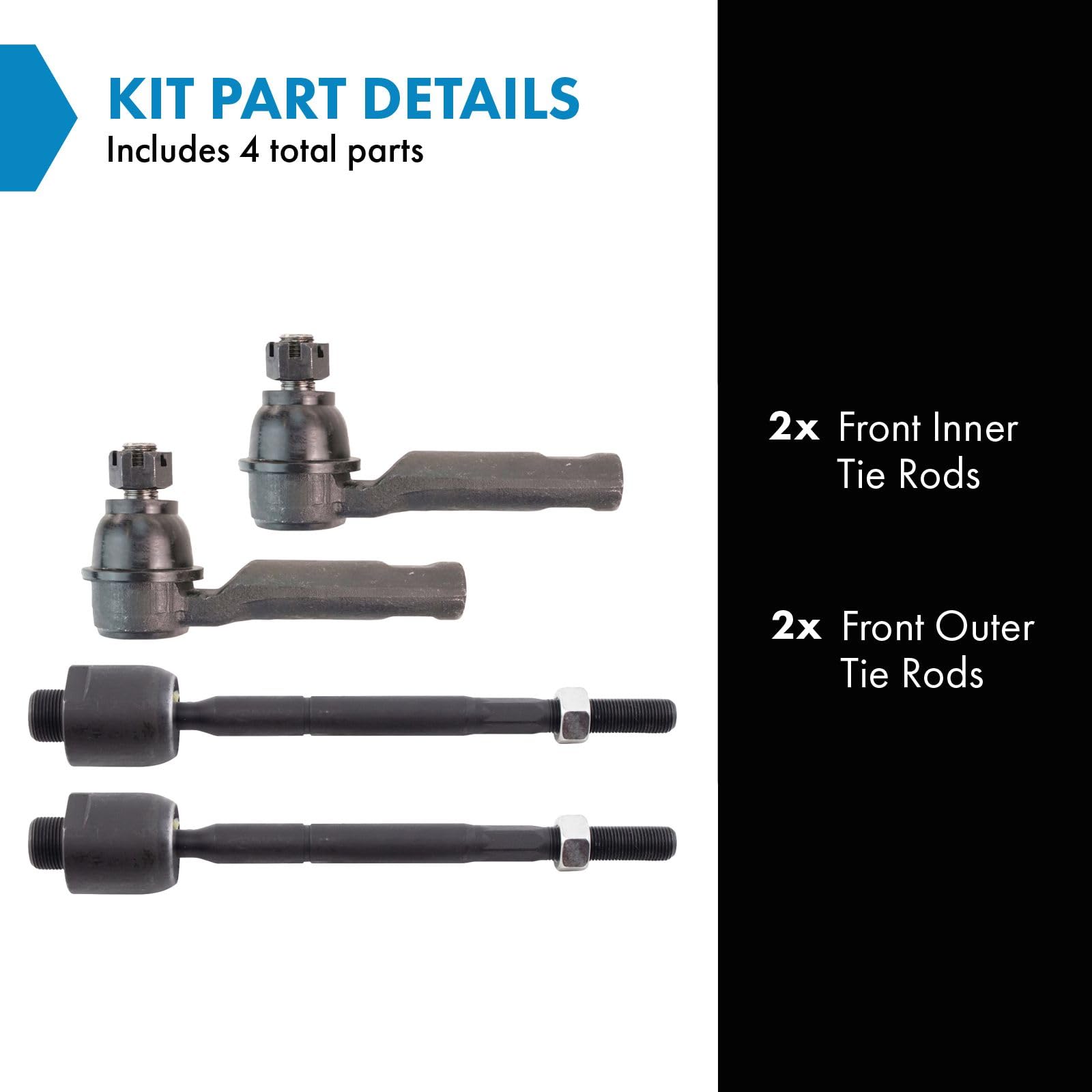 Trq Front Inner And Outer Tie Rod Set Compatible With 2010-2022 Toyota 4Runner 2010-2014 Fj Cruiser