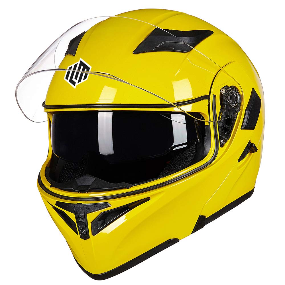 Ilm Motorcycle Dual Visor Flip Up Modular Full Face Helmet Dot 6 Colors Model 902 (Xl, Yellow)
