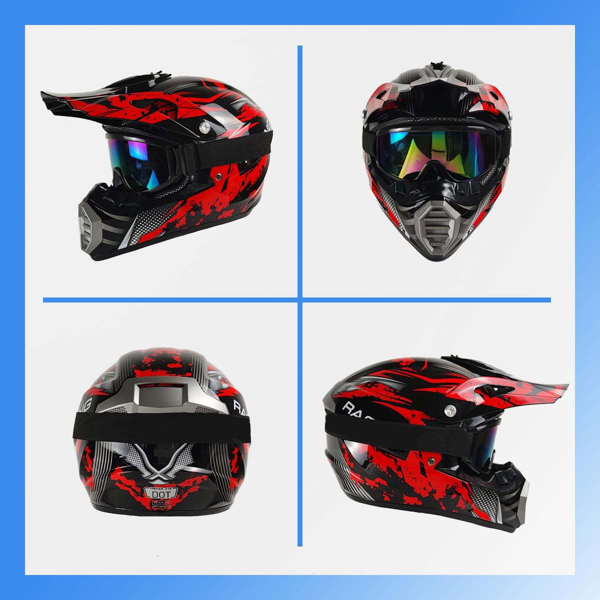 TTMiku DOT Youth Kids Motocross Helmet, Unisex Off-Road Dirt Bike ATV BMX MX Downhill Street Ride Motorcycle Helmet Goggles Glov
