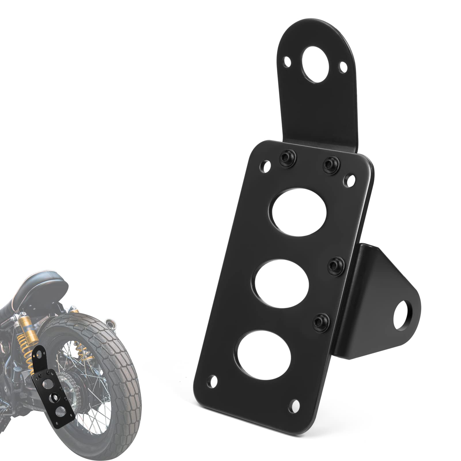 Amazicha Black 3/4'' Tail Light Side Mount License Plate Bracket Horizontal Vertical Holder Compatible For Harley Honda Yamaha S
