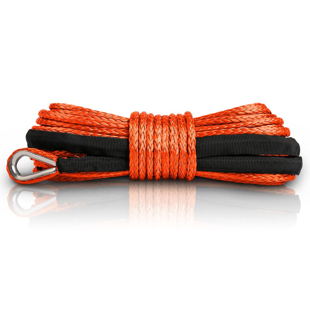 Zesuper1/4''X 50Ft 10000Lbs Synthetic Winch Rope Winch Rope Cable For Winches Suv Atv Utv Vehicle Boat Car (Orange)