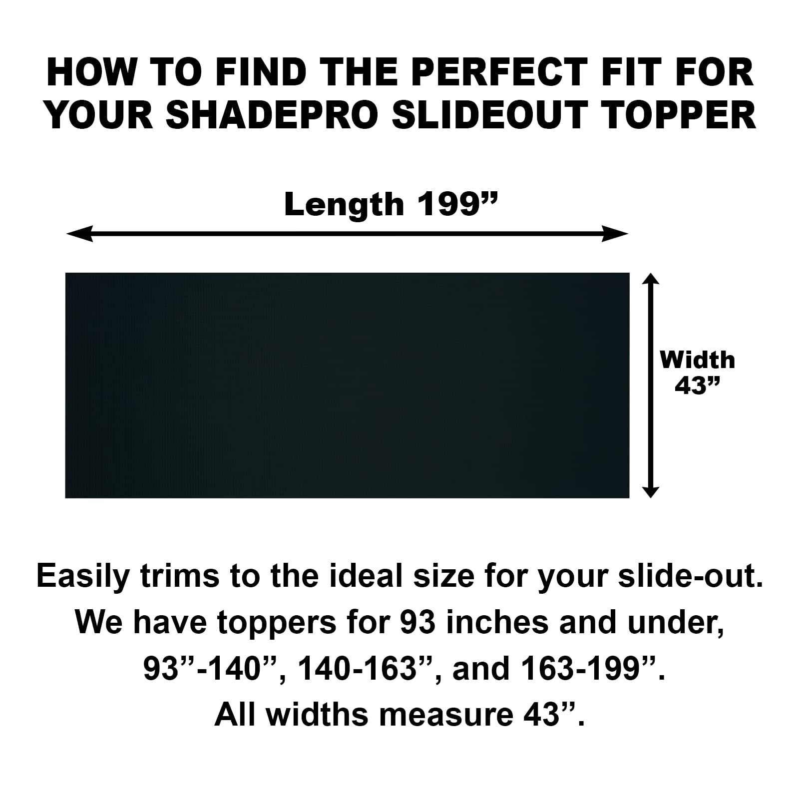 Shadepro Rv Slideout Topper - 163'' To 199'' Trim To Fit Slide Out Awning Fabric Replacement For Rvs And Campers - Ultra-Durable