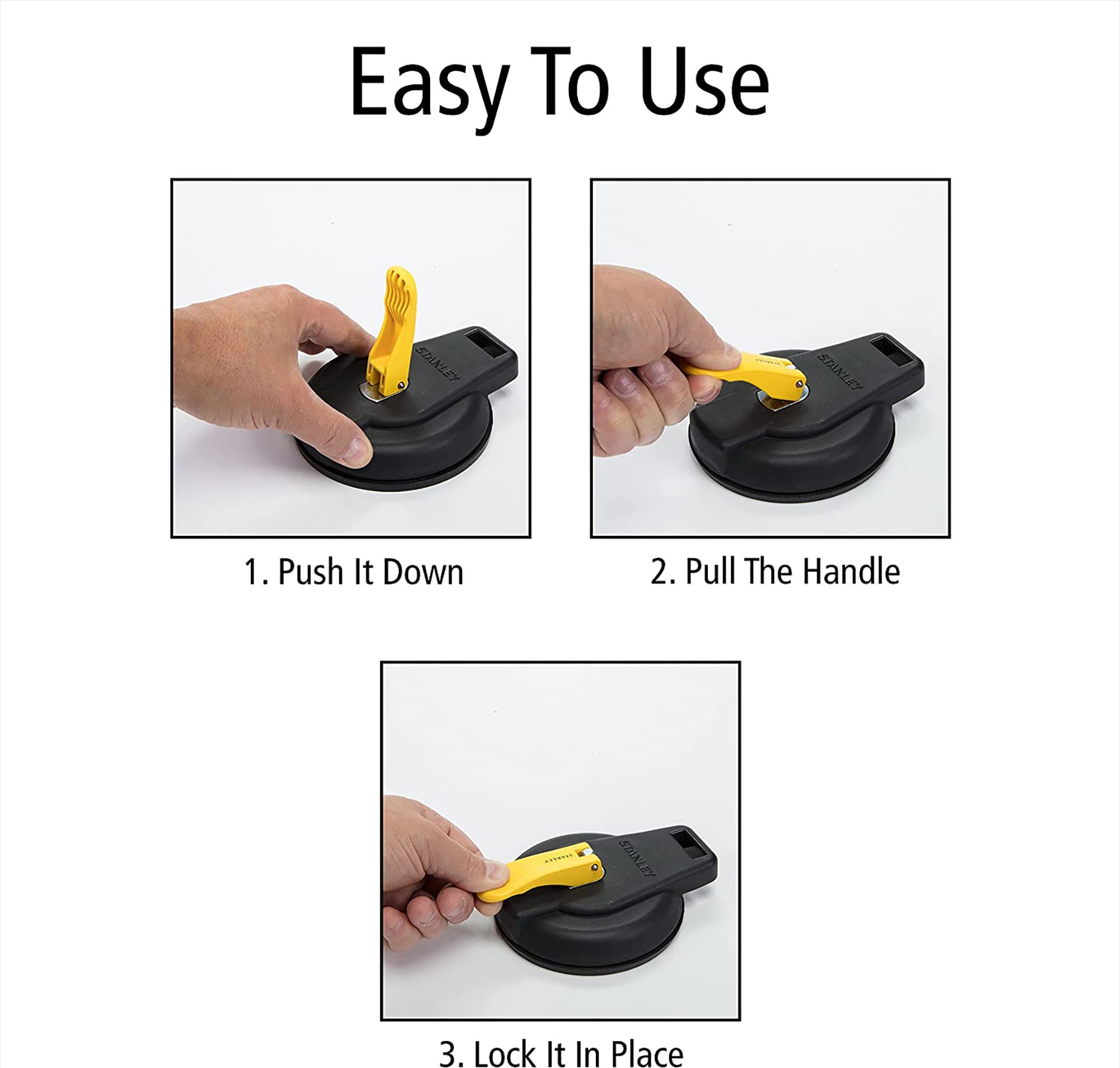 STANLEY S4004 Black/Yellow Vacuum Suction Cup - Heavy-Duty (200 lb Weight Support Limit), 4 Pack