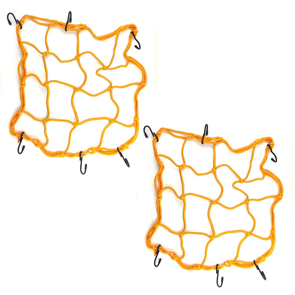 2 Pcs Cargo Net,11.8 Inch X11.8 Inch Rack Elastic Storage Net 6 Adjustable Hooks For Bike Bicycle Motorcycle (Yellow)