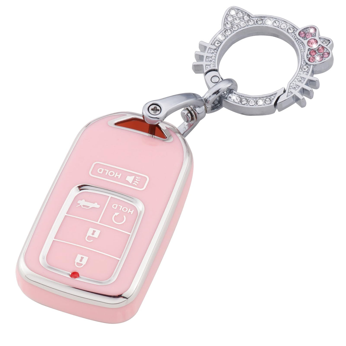 Pangpai Pink Key Fob Cover for Honda, Soft TPU Key Case Protection with Bling Keychain Fit for Honda Accord Civic CRV Pilot Odys