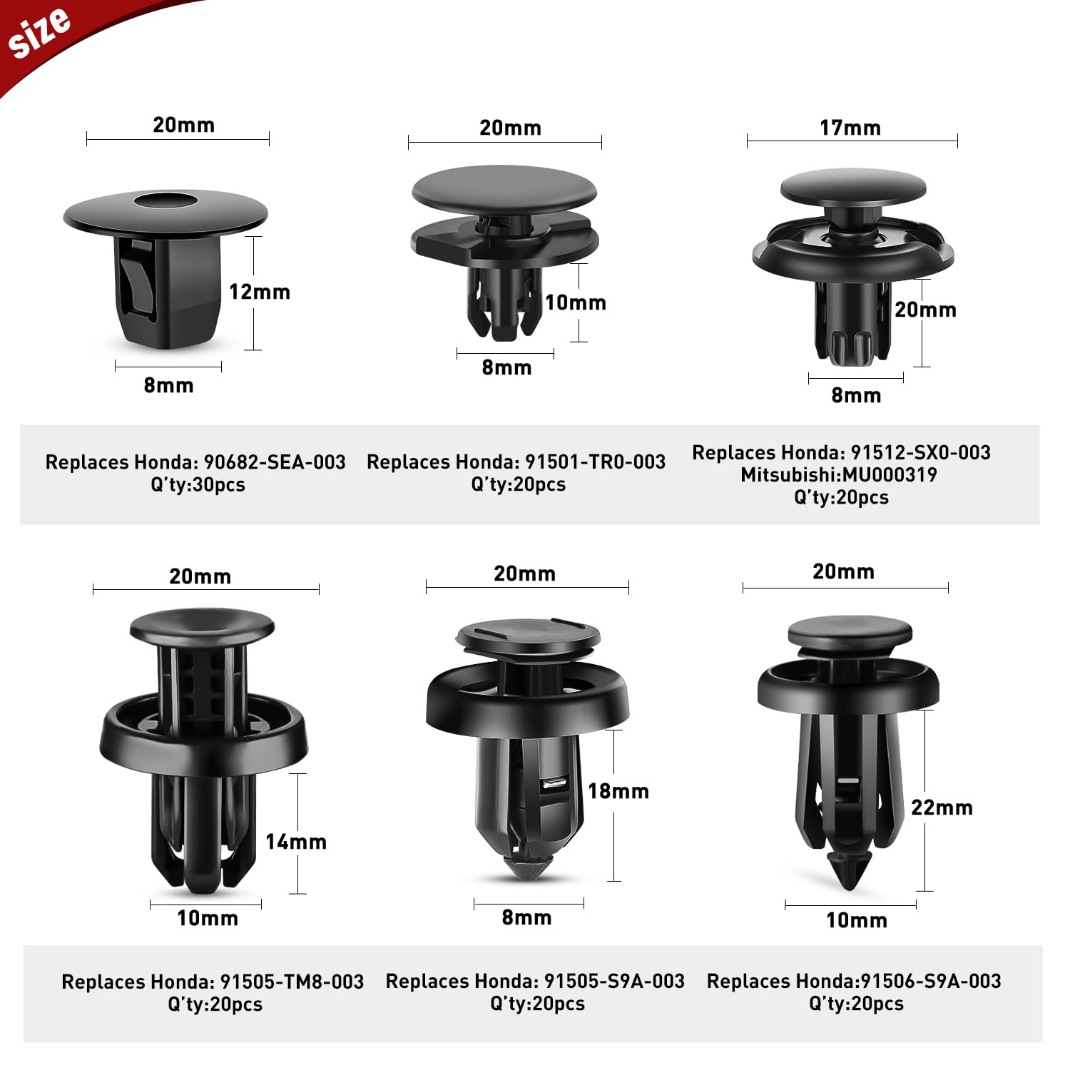 Nilight 131 Pcs Front Fender Retainer - Nylon, Compatible With Honda, Acura, Accord, Civic, Odyssey, Cr-V