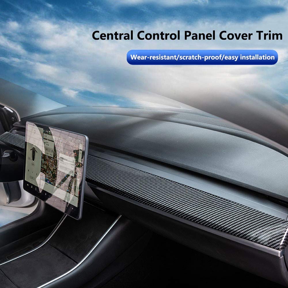 Justautotrim 2Pcs/Set Carbon Fiber Look Central Control Dashboard Panel Trim For Tesla Model 3 Model Y 2017-2023