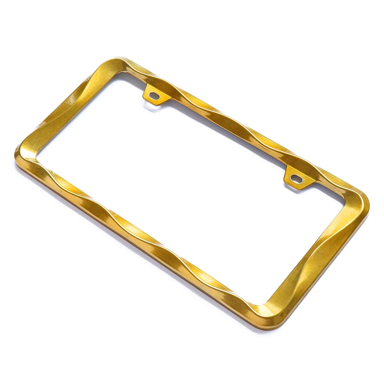Sgooky 3D Curly Wave Pattern License Plate Holder Golden License Plate Frame From Pure Zinc Alloy Metal Perfect Plate Holder