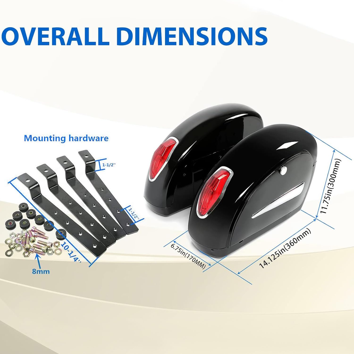 Kuafu Universal Motorcycle Hard Saddlebag Trunk W/Lights W/Locks Compatible With Honda Yamaha Harley Suzuki Kawasaki Motorcycle