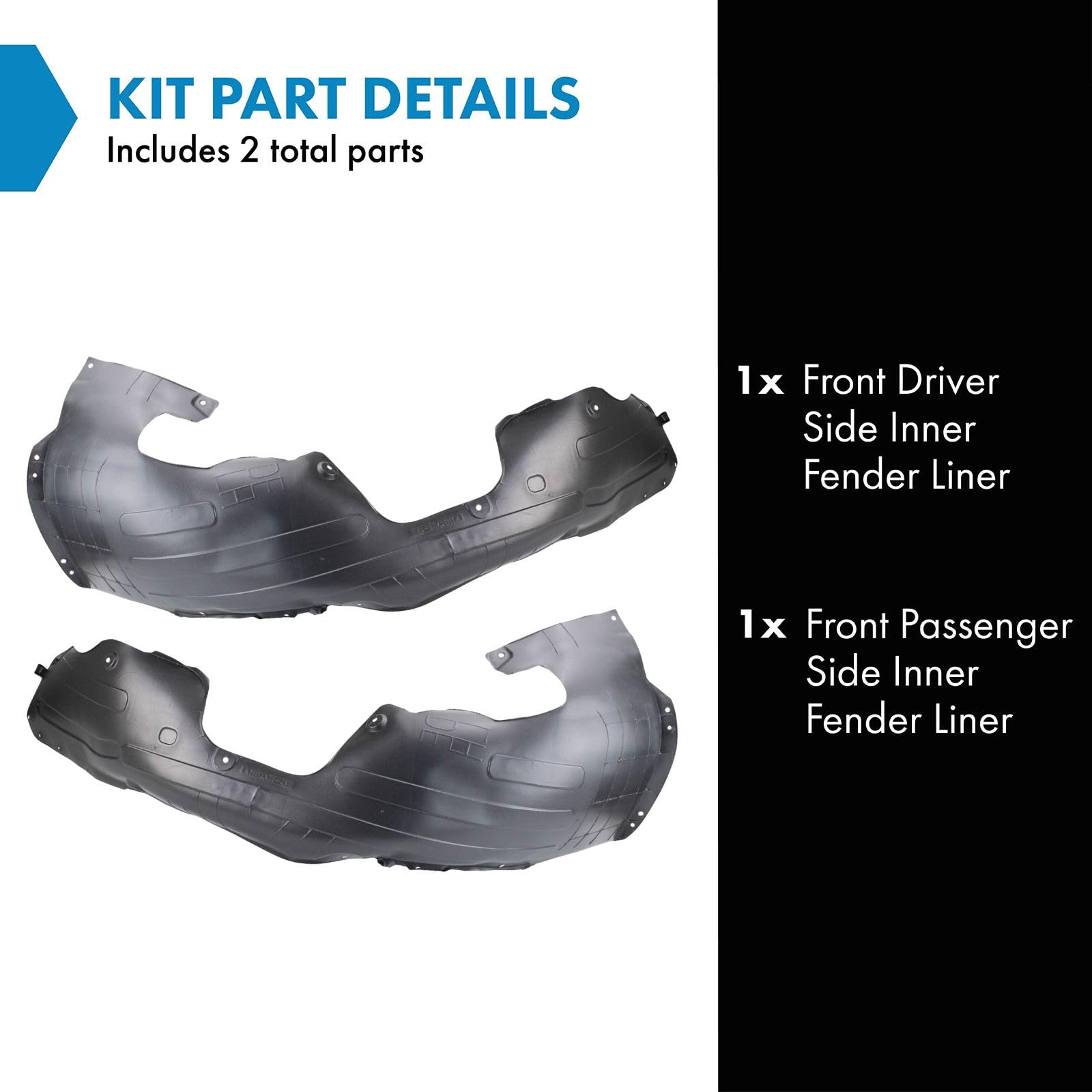 Trq Front Inner Fender Liner Set Compatible With 2017-2019 Kia Niro Ki1248161 Ki1249161