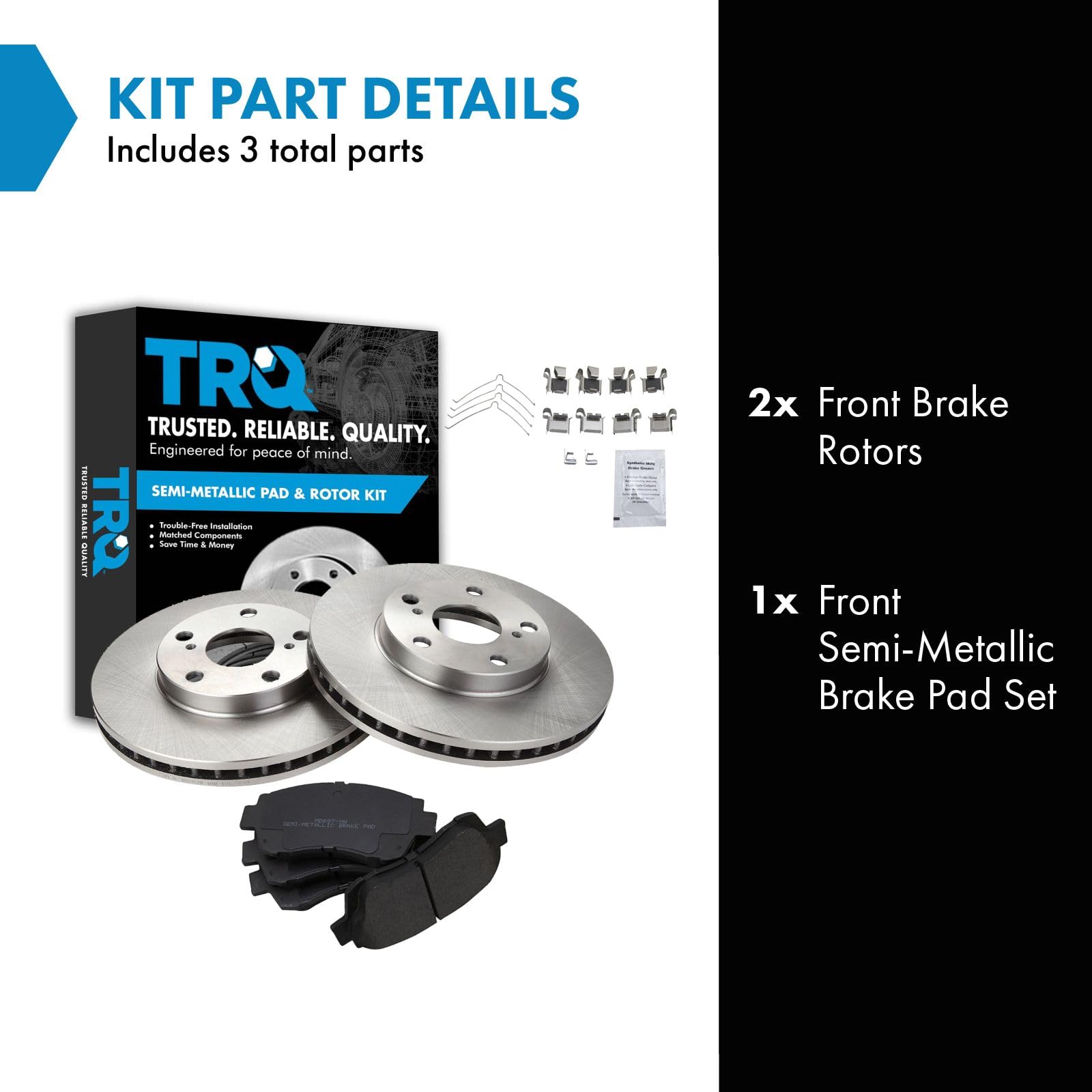 Trq Front Brake Pad & Rotor Kit Brake Pads Brake Rotor Semi-Metallic Compatible With 1995-1997 Toyota Avalon 1996-2001 Camry 199