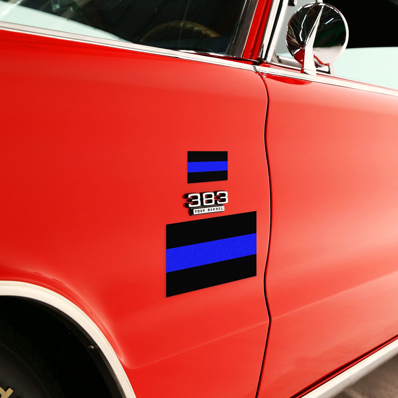 Reflective Police Thin Blue Line Bumper Decals (2 Pack, 4'' X 2.6'') & License Plate Vinyl Stickers (4 Pack, 1.5'' X 1'') Bundle