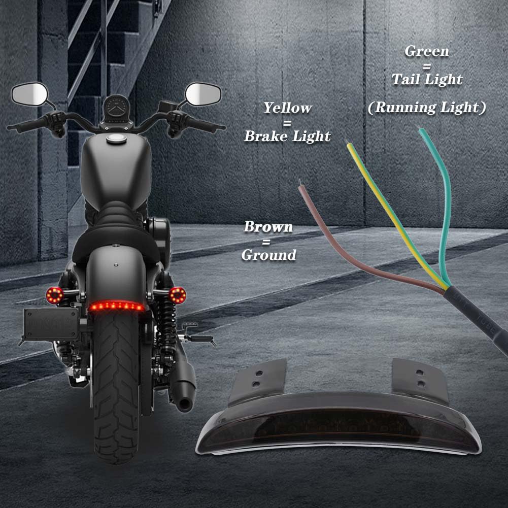 Natgic 1Pc Motorcycle Tail Light Chopped Rear Fender Edge Led Brake Light License Plate Light Stop Running Light For Har*Ley Sport-Ster Xl 883N 1200N Xl1200V Xl1200X (Smoke Shell)