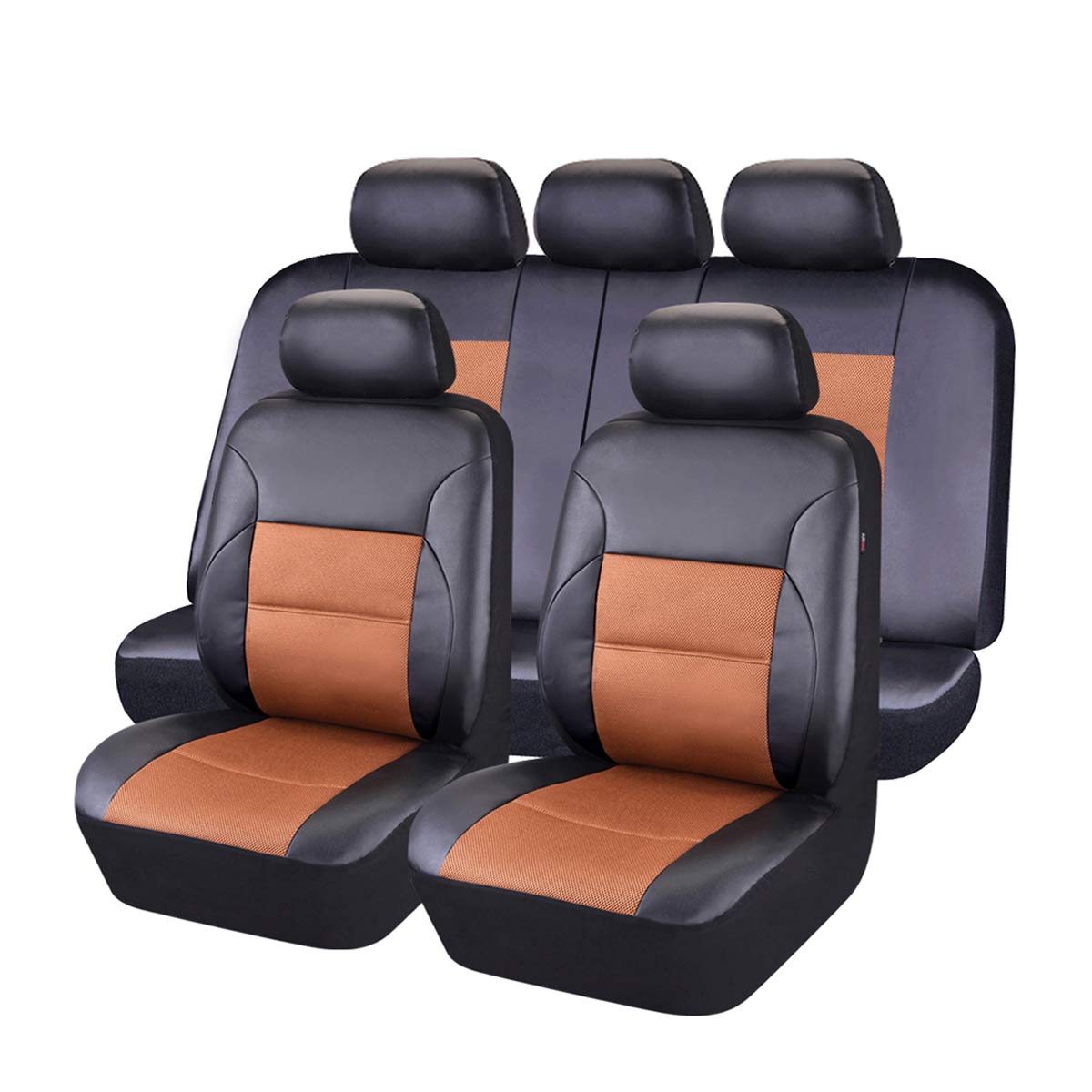 Car Pass Luxurious Faux Pu Leather Universal Seat Covers Set, Car Seat Cover Full Set Fit For Vehicles Sedan Suvs Trucks With Super 5Mm Composite Sponge Inside, Airbag Compatible (Black And Brown)
