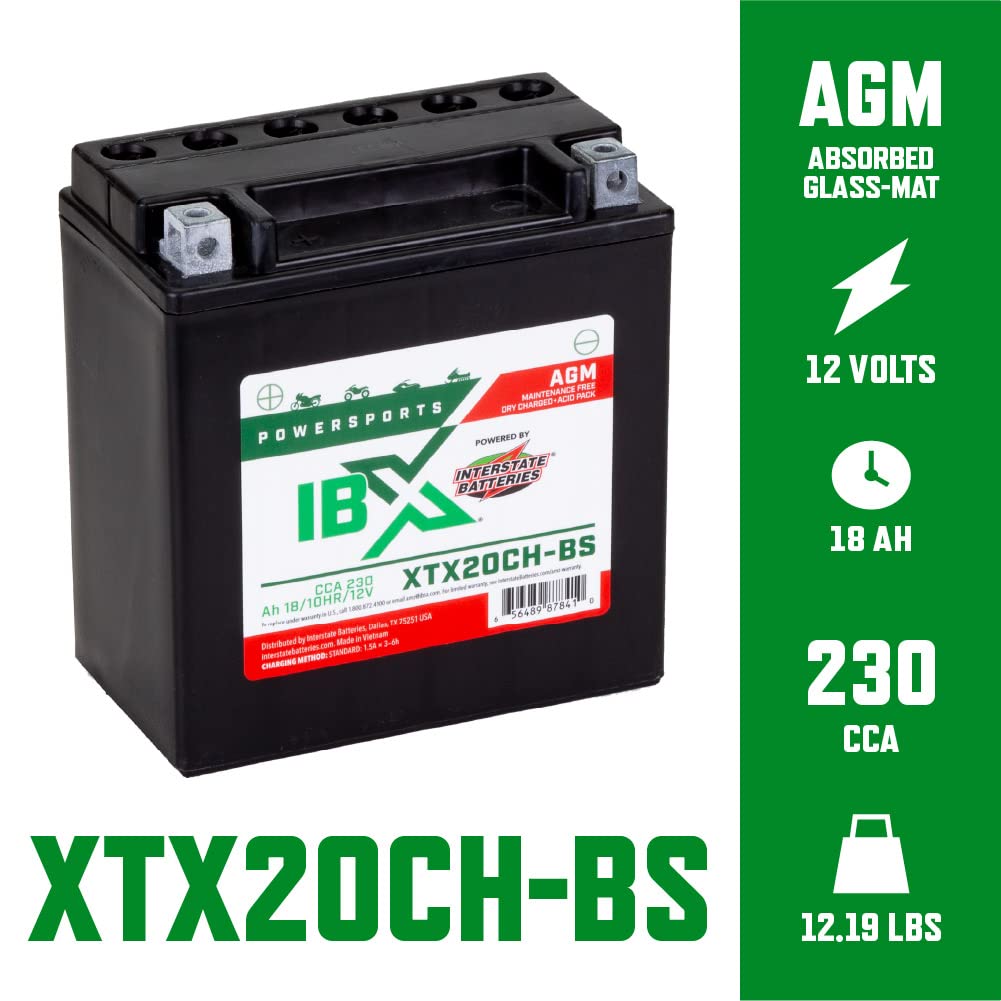 Interstate Batteries Ytx20Ch-Bs 12V 18Ah Powersports Battery 230Cca Agm Rechargeable Replacement For Motorcycles, Atvs, Scooters