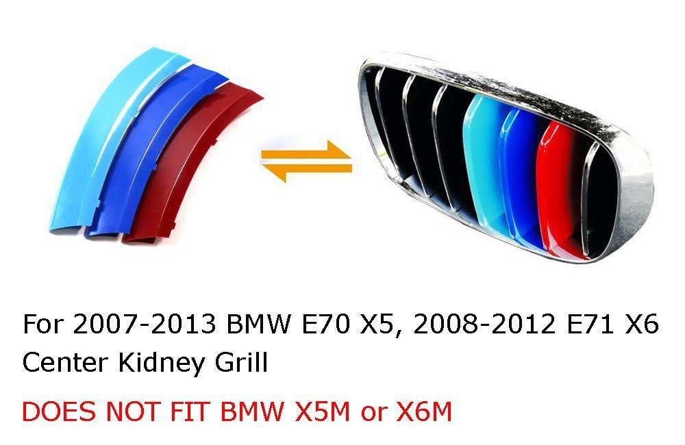 Ijdmtoy Exact Fit ///M-Colored Grille Insert Trims Compatible With 2007-2013 Bmw E70 X5, 2008-2012 E71 X6 Center Kidney Grill