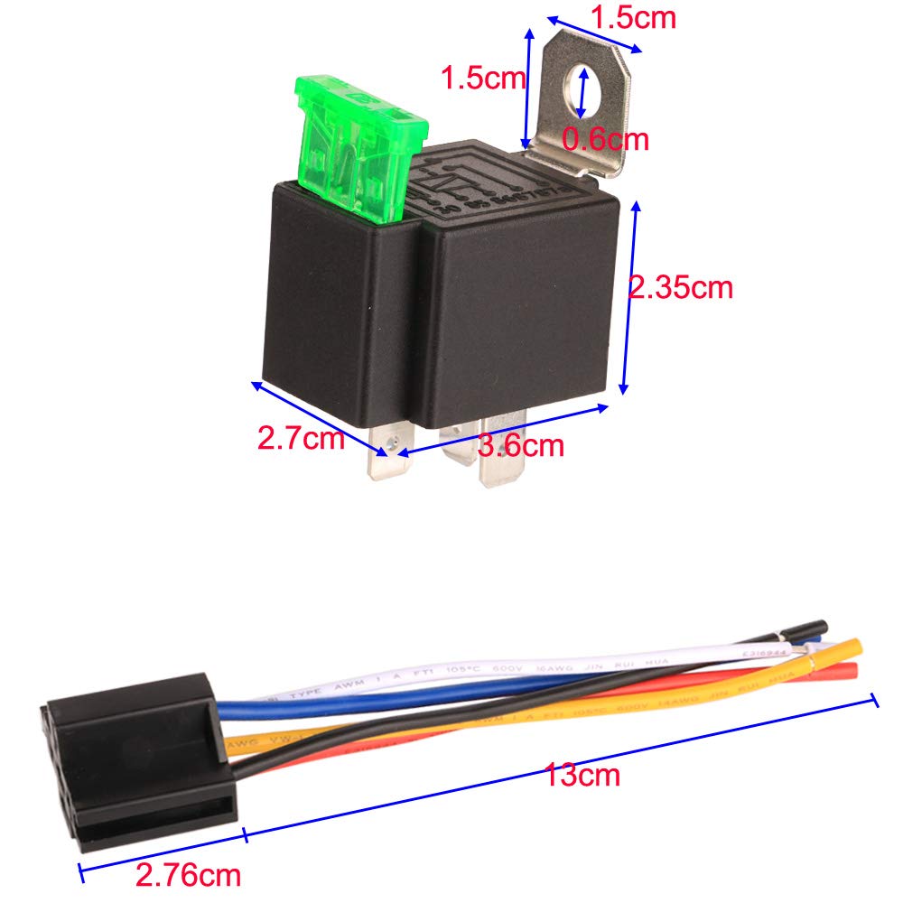 Gebildet 12V Fuse Relay Switch Harness Set - 30A ATO/ATC Blade Fuse, 5-Pin SPDT Automotive Electrical Relays with Heavy Duty 12