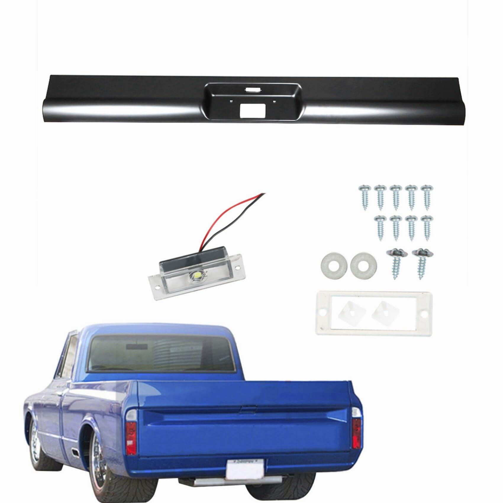 Labwork Rear Roll Pan Bumper With License Plate Replacement For Chevrolet C10 Pickup 1967-1972 Trucks Steel