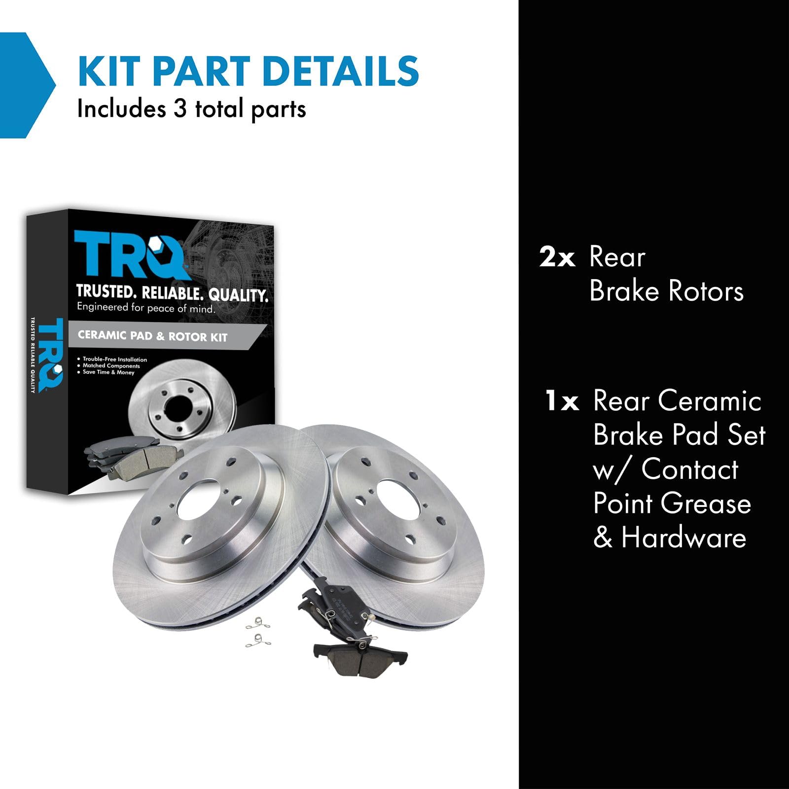 TRQ Rear Brake Pad & Rotor Kit Brake Pads Brake Rotor Ceramic Vented Compatible with 2019-2020 Subaru Forester