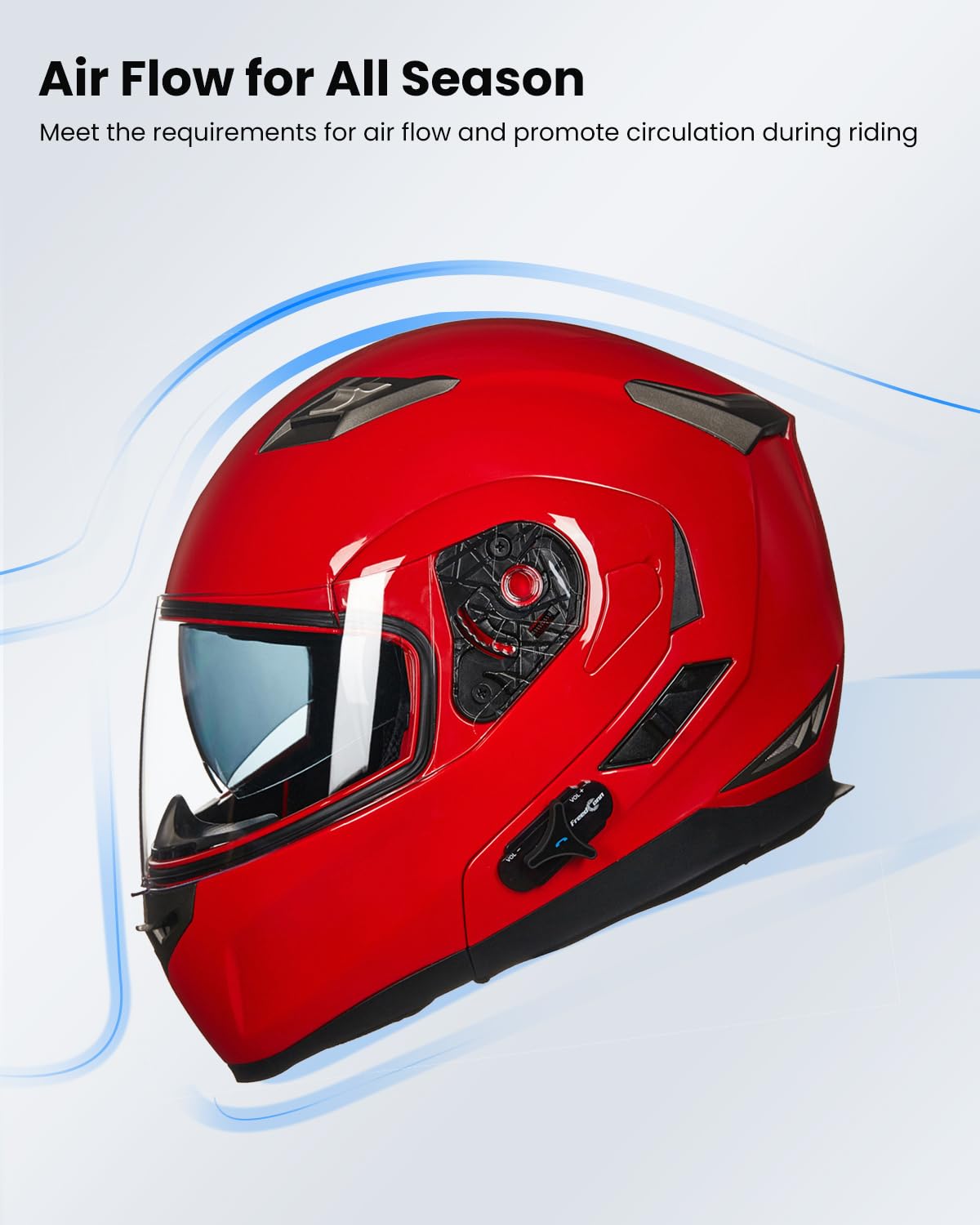 Ilm Bluetooth Integrated Modular Flip Up Full Face Motorcycle Helmet Sun Shield Mp3 Intercom Model 953Pro (Xxl, Red)