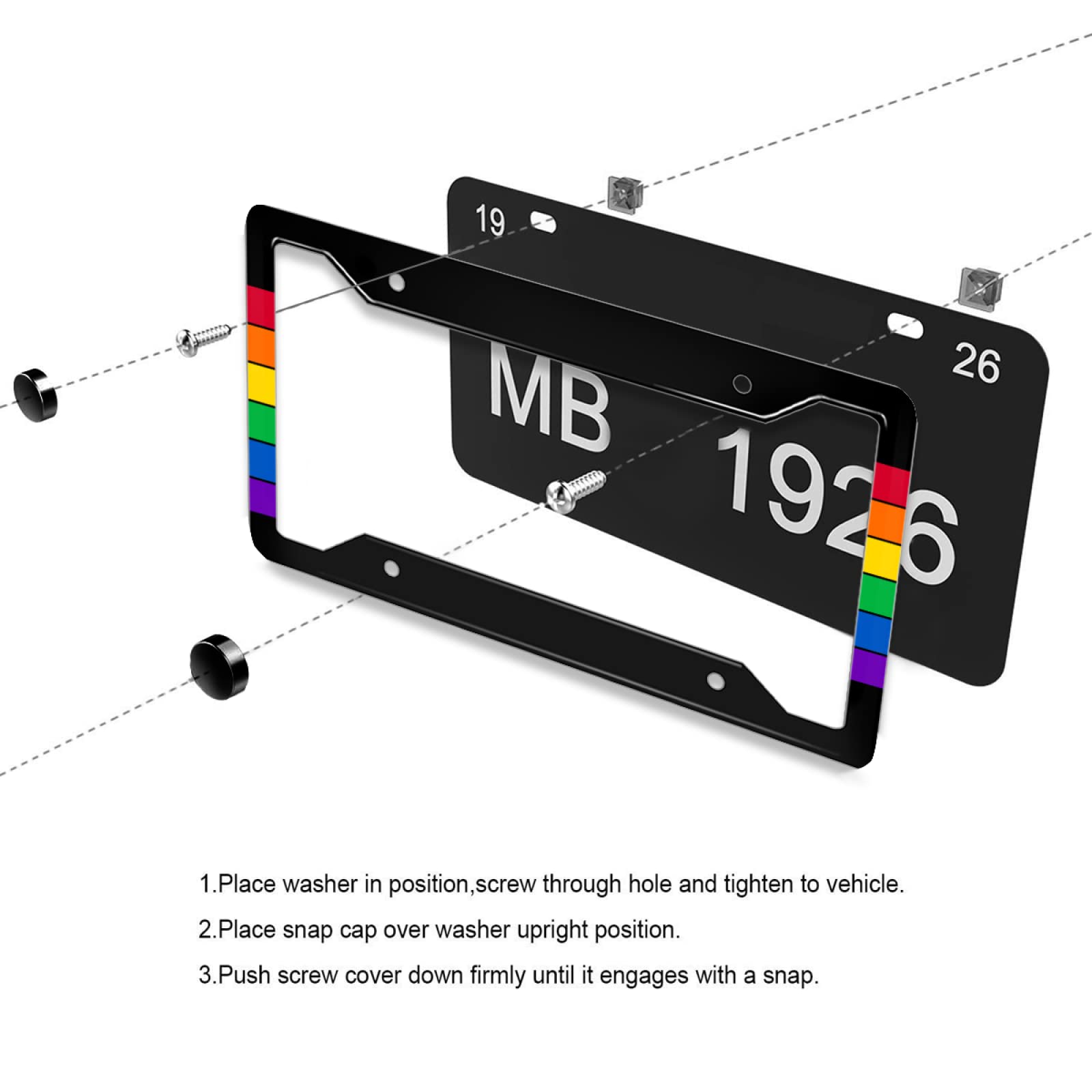 Gay Rainbow Strip License Plate Frame Stainless Steel Car Accessories Personalized License Plate Fits Standard U.S. Vehicles Siz