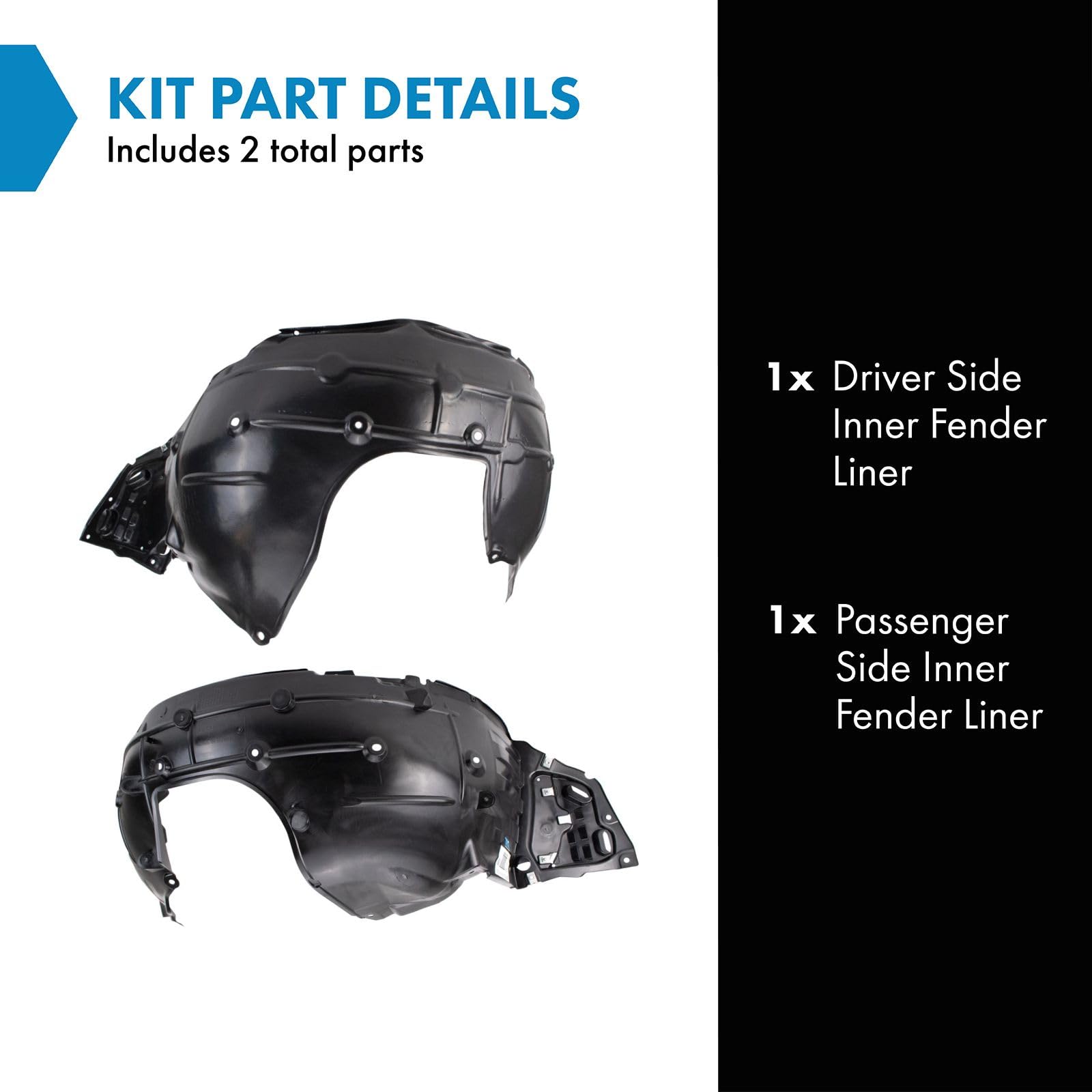Trq Inner Fender Liner Set Compatible With 2017-2018 Honda Civic Ho1248158 Ho1249176