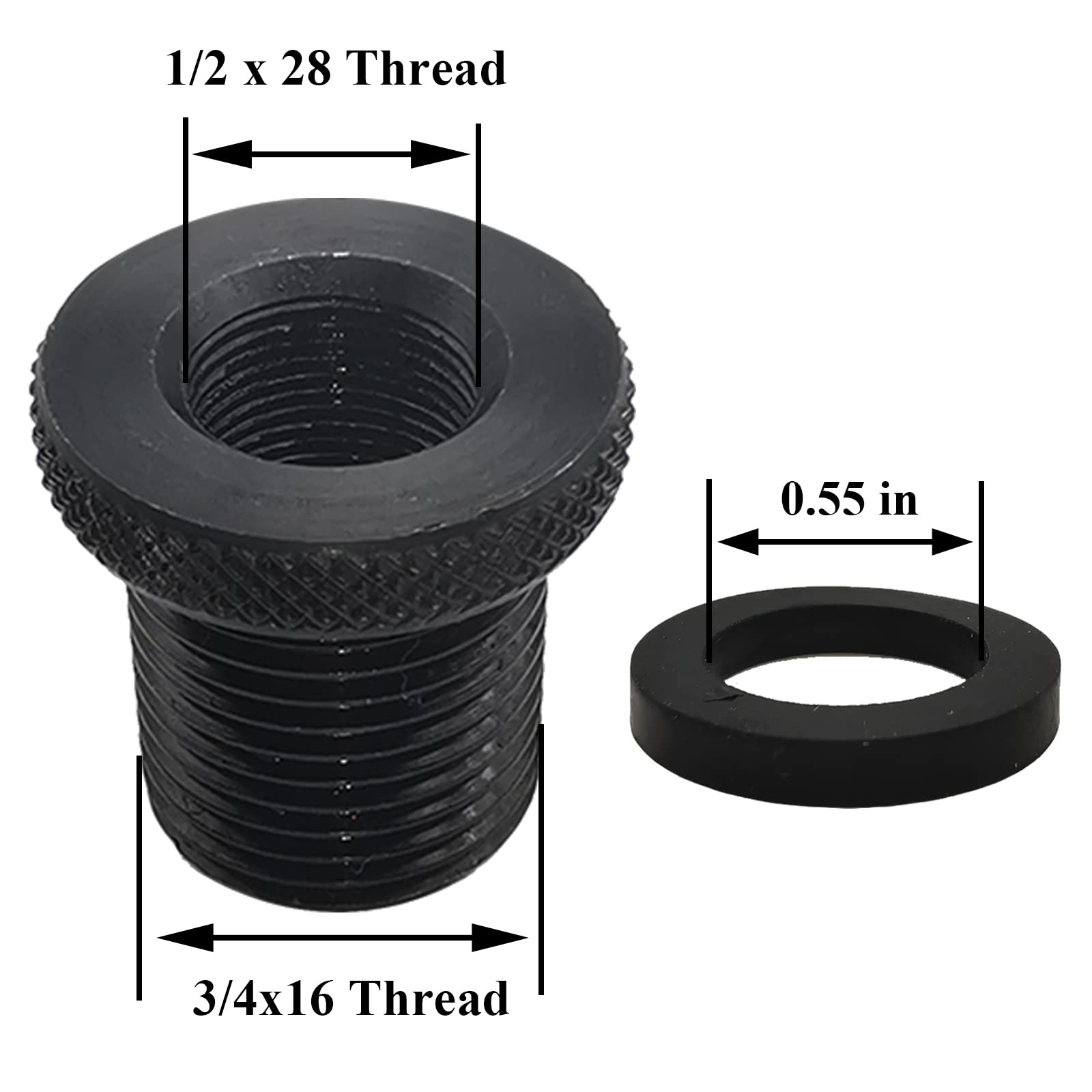 2Pcs Thread Adapters With 4Pcs Washers, 1/2 * 28-3/4 * 16, Black