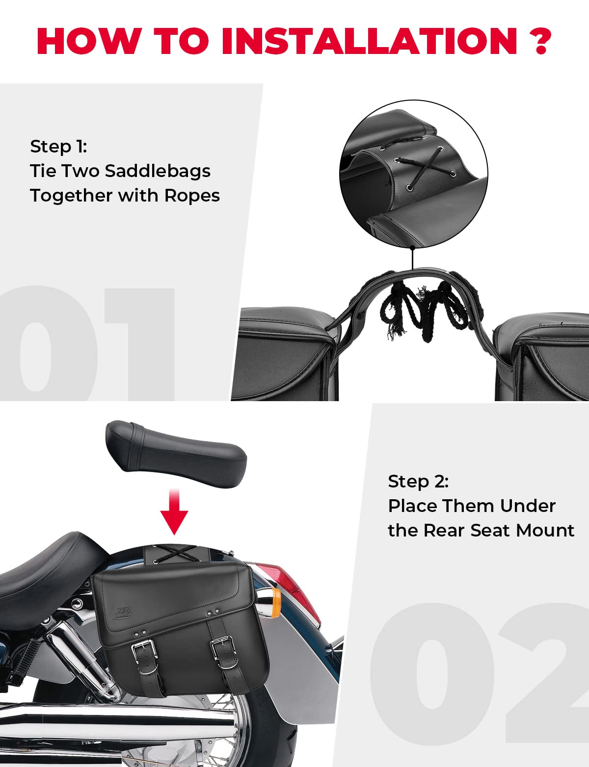 Kemimoto Motorcycle Saddlebags, 30L Large Capacity Saddle Bags Motorcycles, Pu Leather Motorcycle Luggage Bag For Sportster Soft