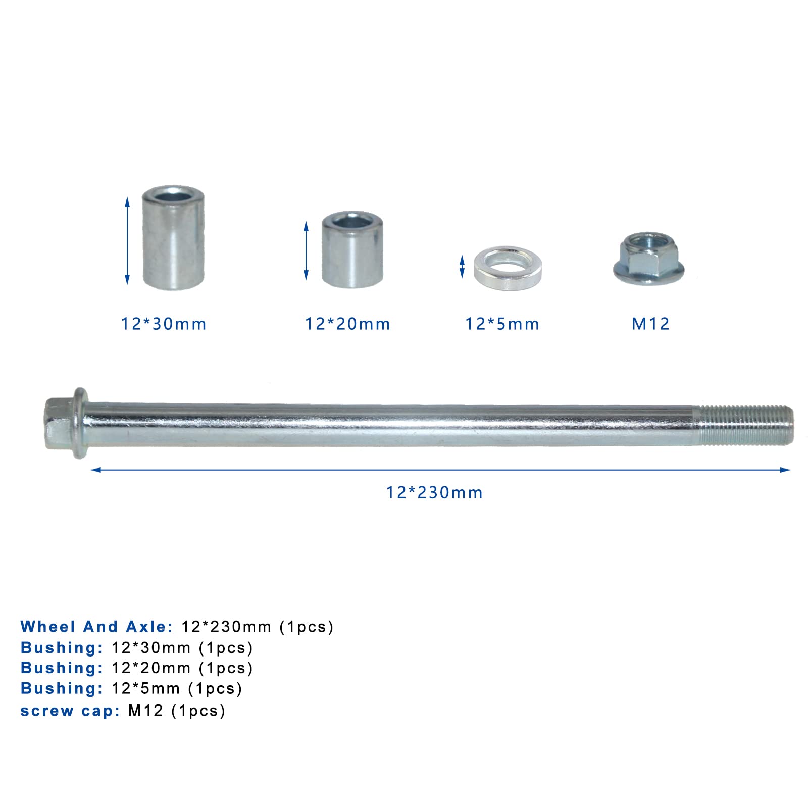 Minho 12Mm 230Mm Front Rear Axle With Bush 30Mm 20Mm 5Mm Fit For Pit Pro Dirt Bike Scooter Quad Atv