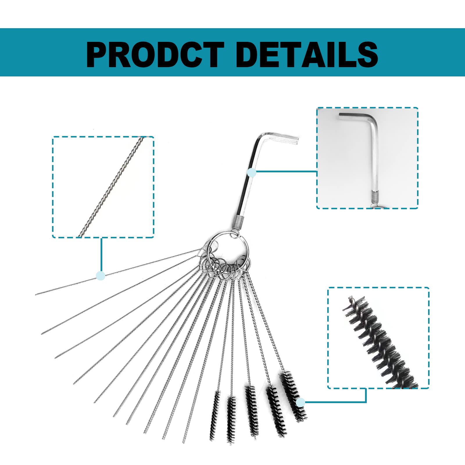 Carburetor Cleaning Tool Kits, Carburetor Dirt Jet Remove Cleaner, 10 Cleaning Needles With 5 Brush And 1 Throttle Wrench For Atv, Utv, Motorcycle Moped Welder Carb, (2Pcs)
